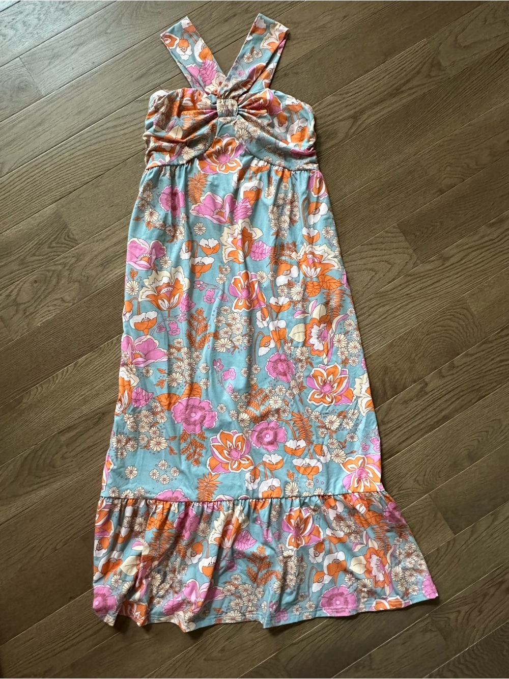Grace Karin Floral Maxi Dress in Blue, Pink & Orange